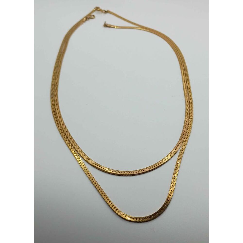 Vintage Gold-Plated Herringbone Chain Lot – 2 Necklaces - Picture 5 of 8